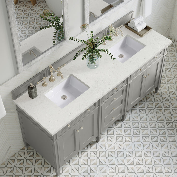 Brittany 72" Double Vanity, Urban Gray w/ 3 CM Lime Delight Silestone Top