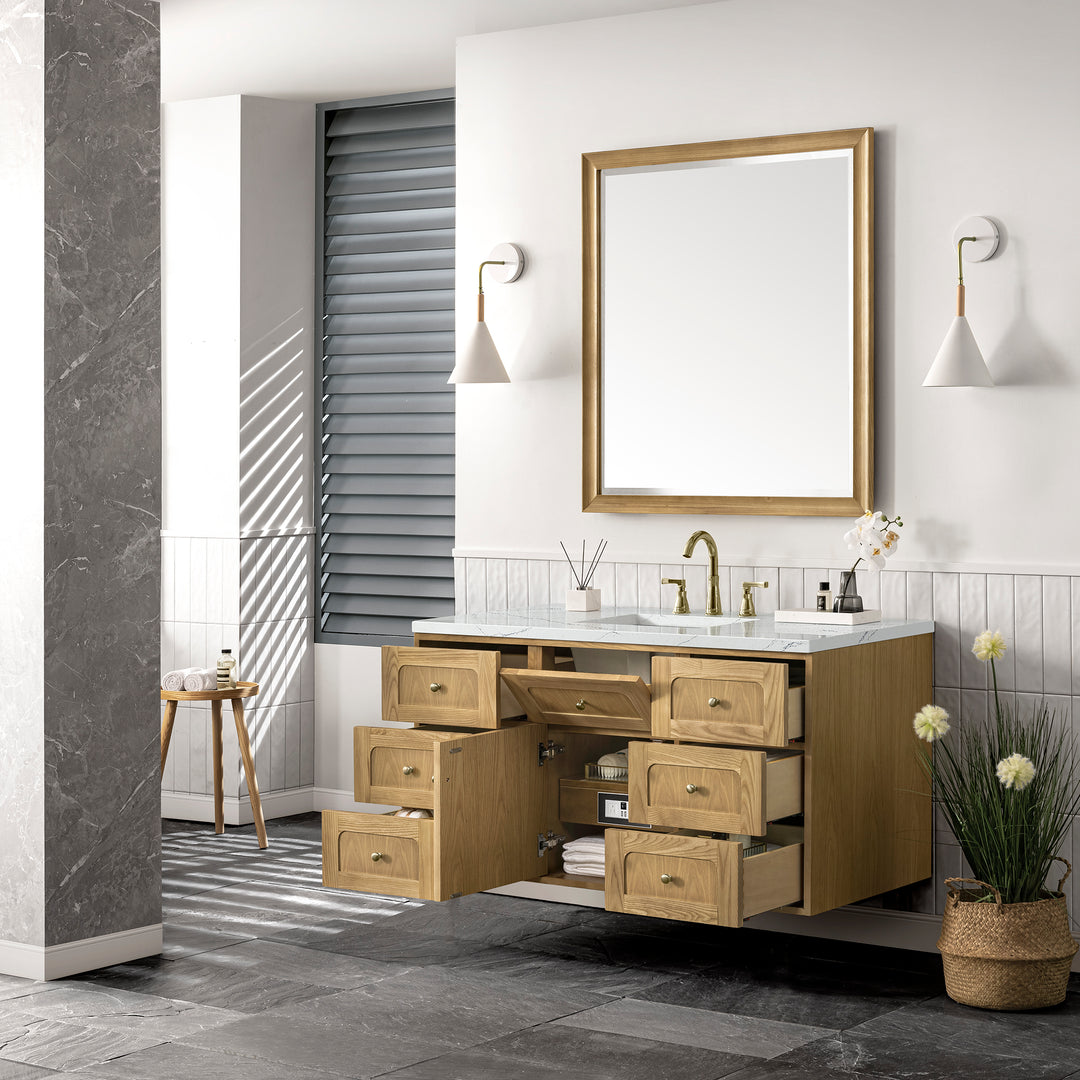 Laurent 48" Single Vanity, Light Natural Oak w/ 3 CM Ethereal Noctis Top w/FreePower Wireless Charger