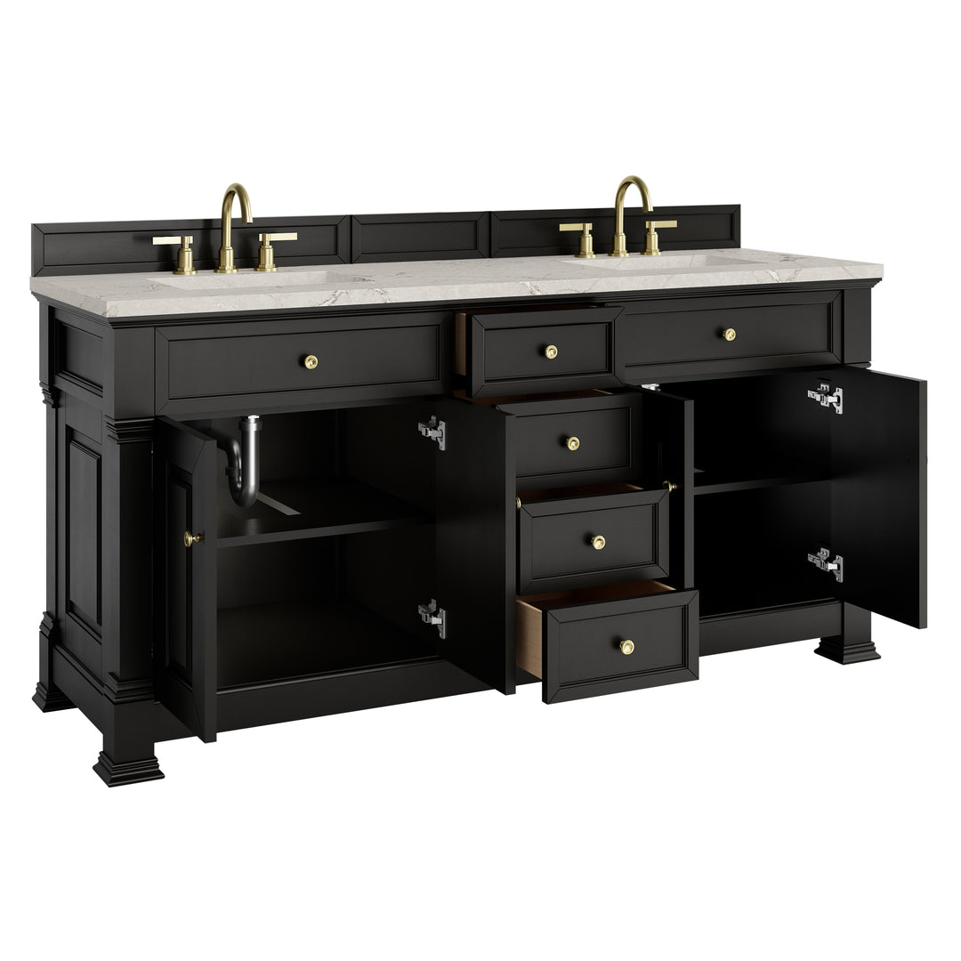 Brookfield 72" Double Vanity, Black Onyx w/ 3 CM Victorian Silver Silestone® Top
