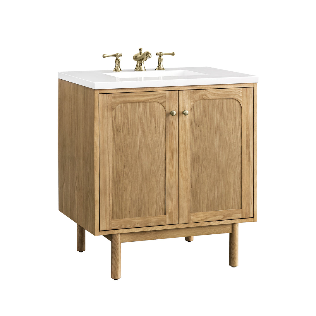 Laurent 30" Single Vanity, Light Natural Oak w/ 3 CM White Zeus Top
