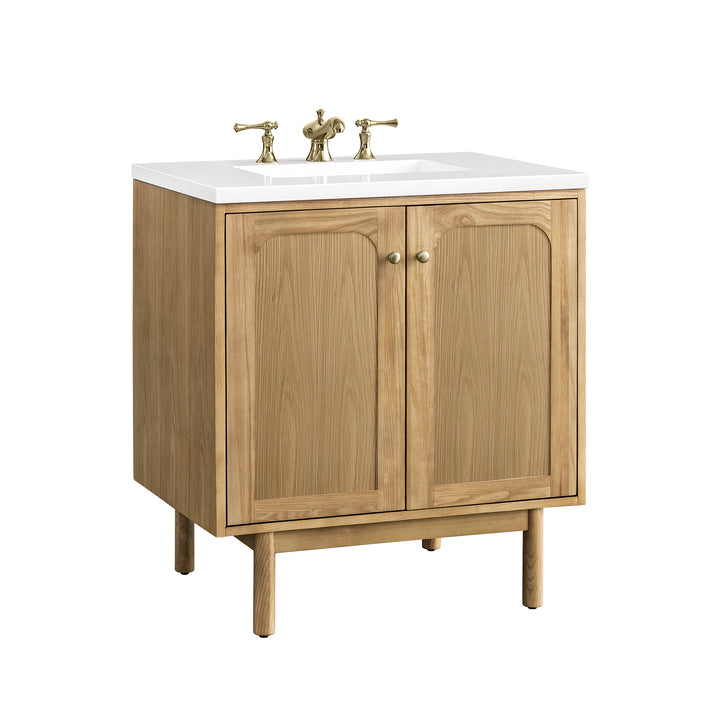 Laurent 30" Single Vanity, Light Natural Oak w/ 3 CM White Zeus Top