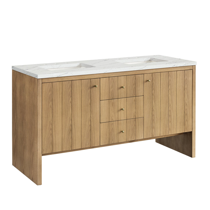 Hudson 60" Double Vanity, Light Natural Oak w/ 3 CM Ethereal Noctis Top