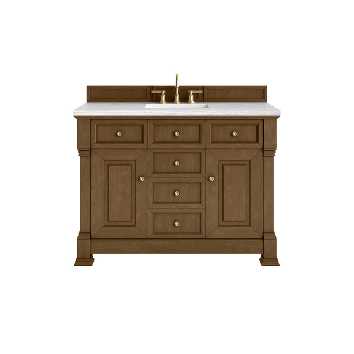 Brookfield 48" Single Vanity, Honey Oak w/ 3 CM Arctic Fall Solid Surface Top
