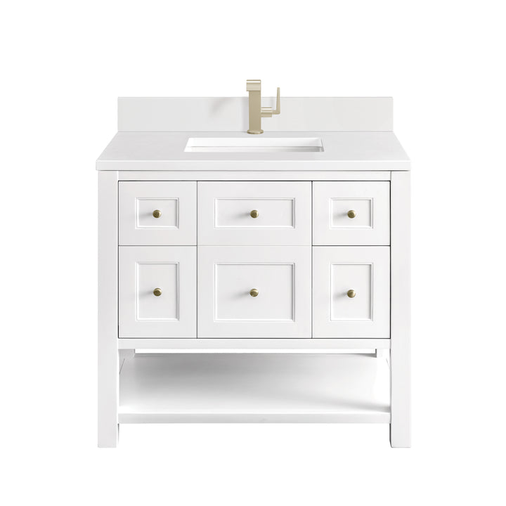 Breckenridge 36" Single Vanity, Bright White w/ Single Hole 3 CM White Zeus Top & Backsplash