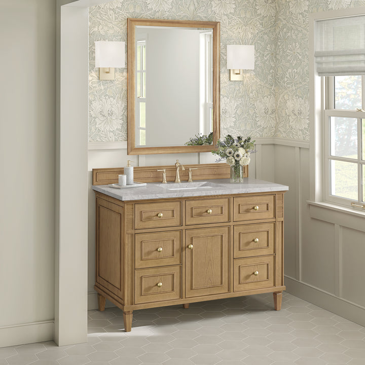 Lorelai 48" Single Vanity, Light Natural Oak w/ 3 CM Eternal Jasmine Pearl Silestone Top