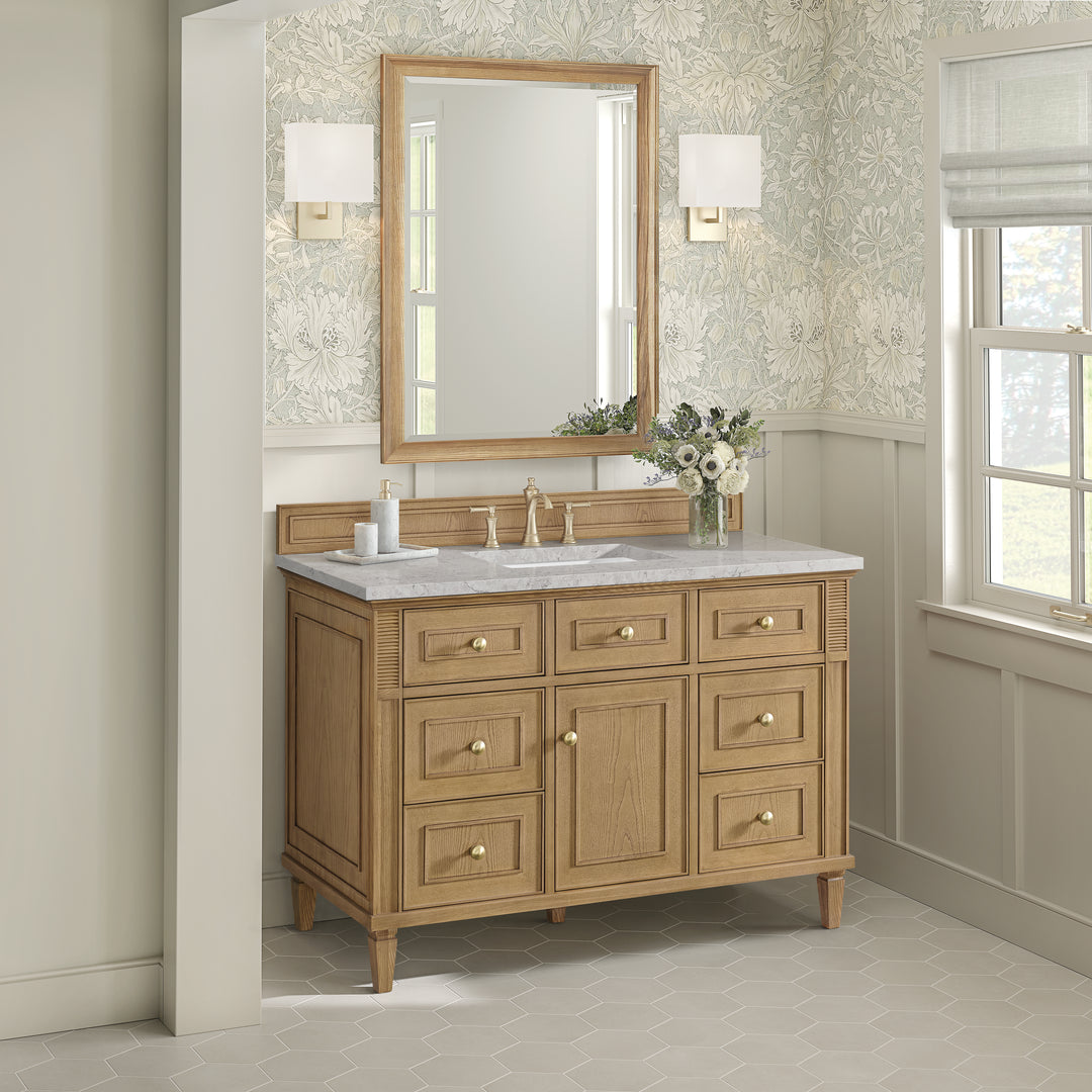 Lorelai 48" Single Vanity, Light Natural Oak w/ 3 CM Eternal Jasmine Pearl Silestone Top w/FreePower Wireless Charger