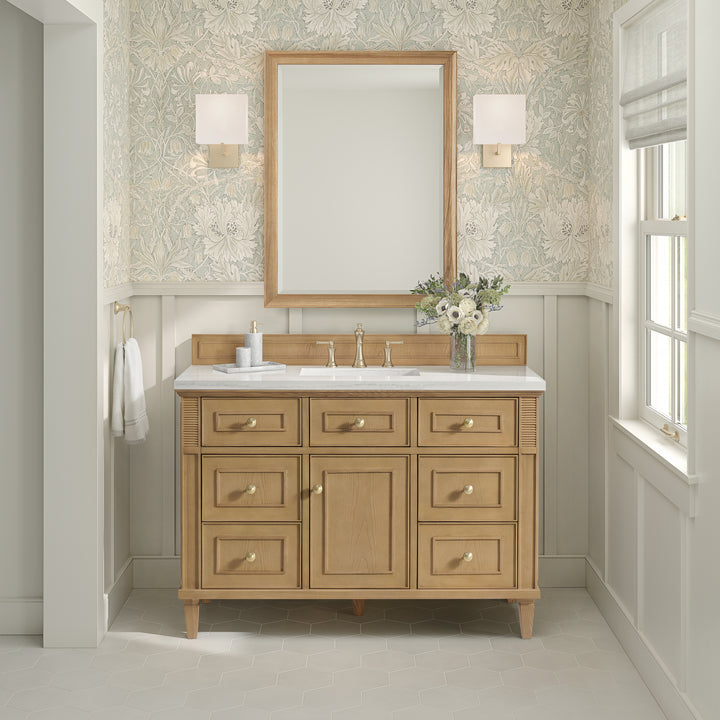 Lorelai 48" Single Vanity, Light Natural Oak w/ 3 CM White Zeus Silestone Top