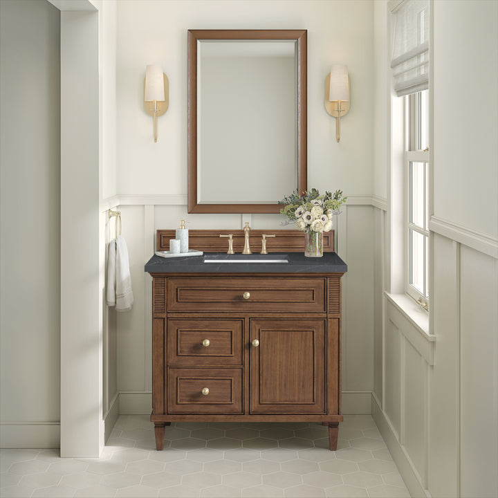 Lorelai 36" Single Vanity, Mid-Century Walnut w/ 3 CM Charcoal Soapstone Silestone Top