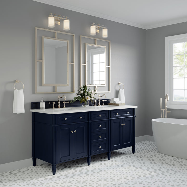 Brittany 72" Double Vanity, Victory Blue w/ 3 CM White Zeus Silestone Top
