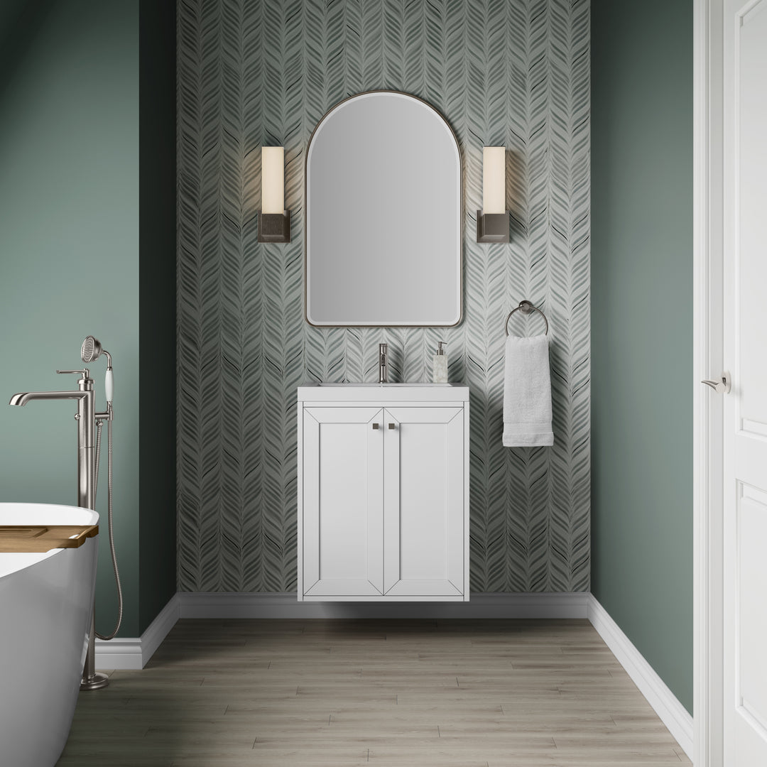 Chianti 24" Single Vanity, Glossy White, Brushed Nickel, w/ White Glossy Composite Stone Top