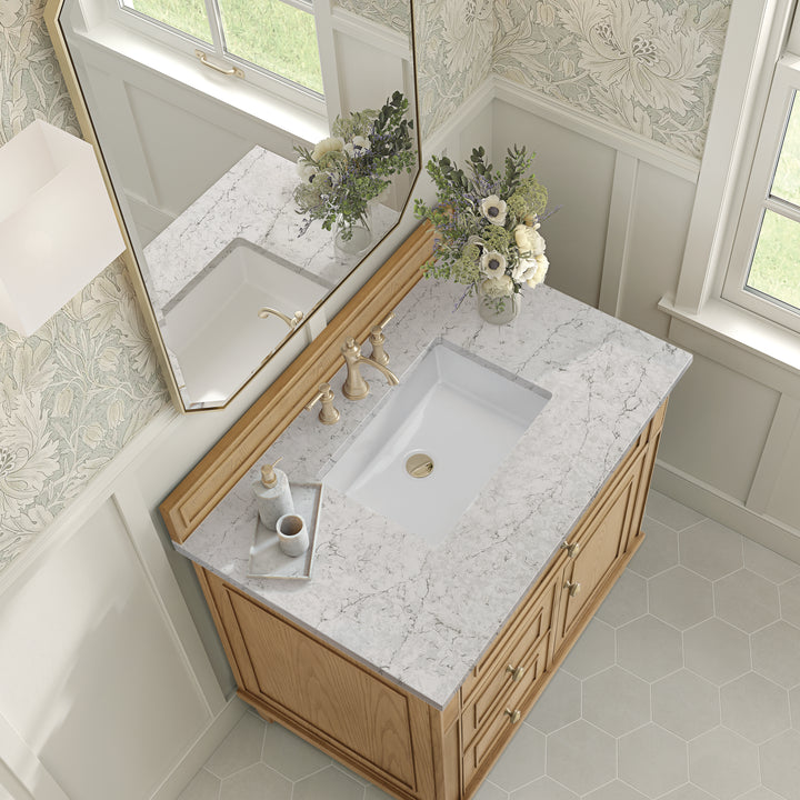 Lorelai 36" Single Vanity, Light Natural Oak w/ 3 CM Eternal Jasmine Pearl Silestone Top