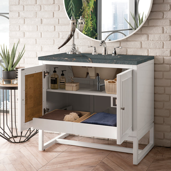 Athens 36" Single Vanity, Glossy White w/ 3 CM Parisien Bleu Silestone Top