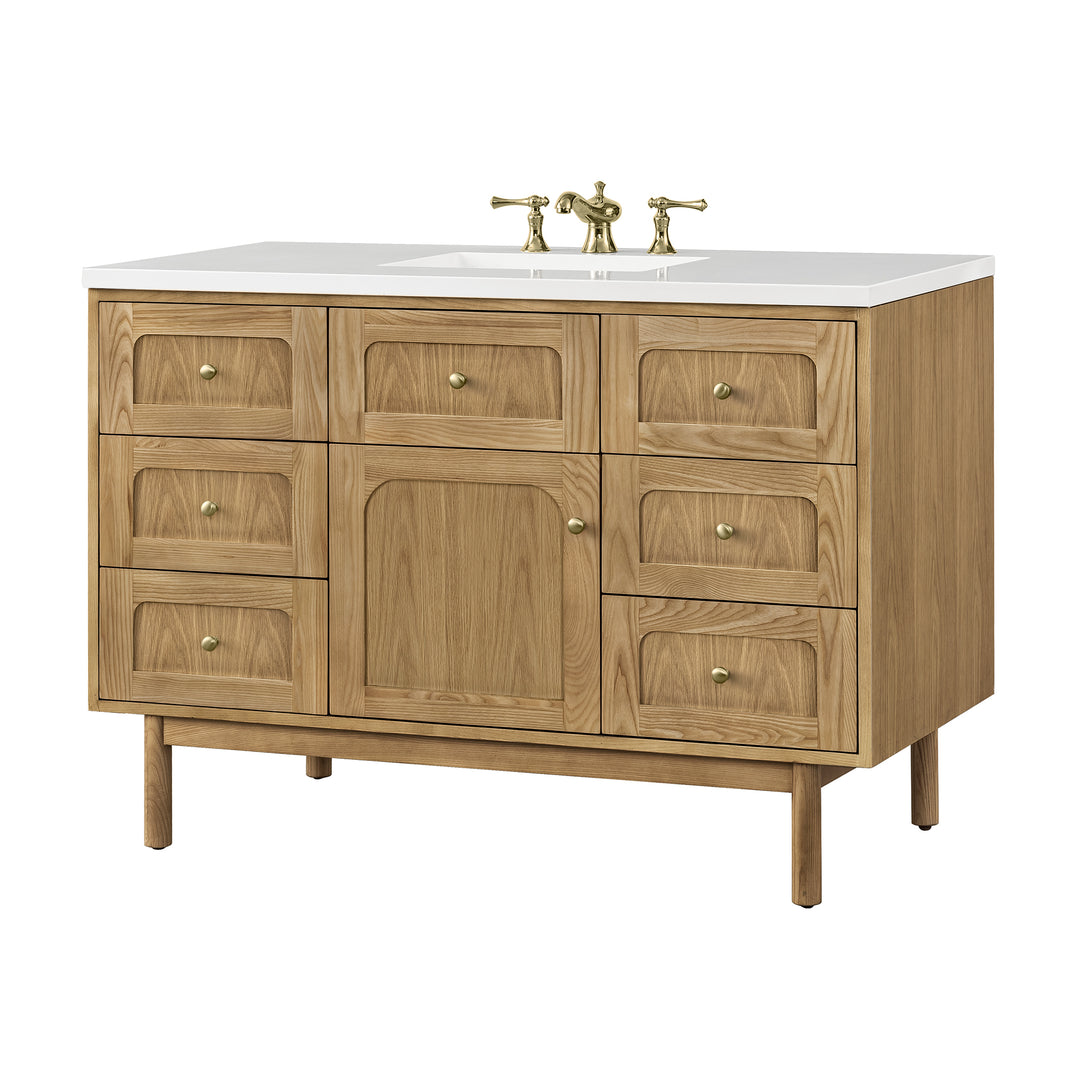 Laurent 48" Single Vanity, Light Natural Oak w/ 3 CM White Zeus Top