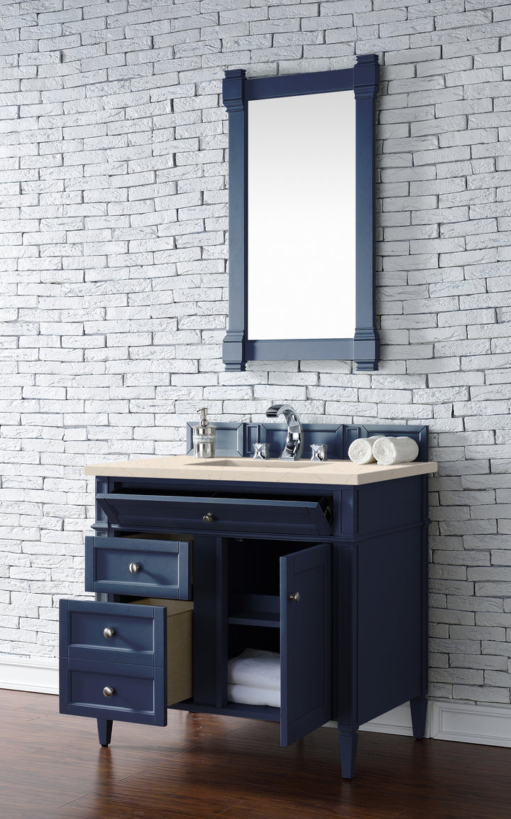 Brittany 36" Single Vanity, Victory Blue w/ 3 CM Eternal Marfil Silestone Top