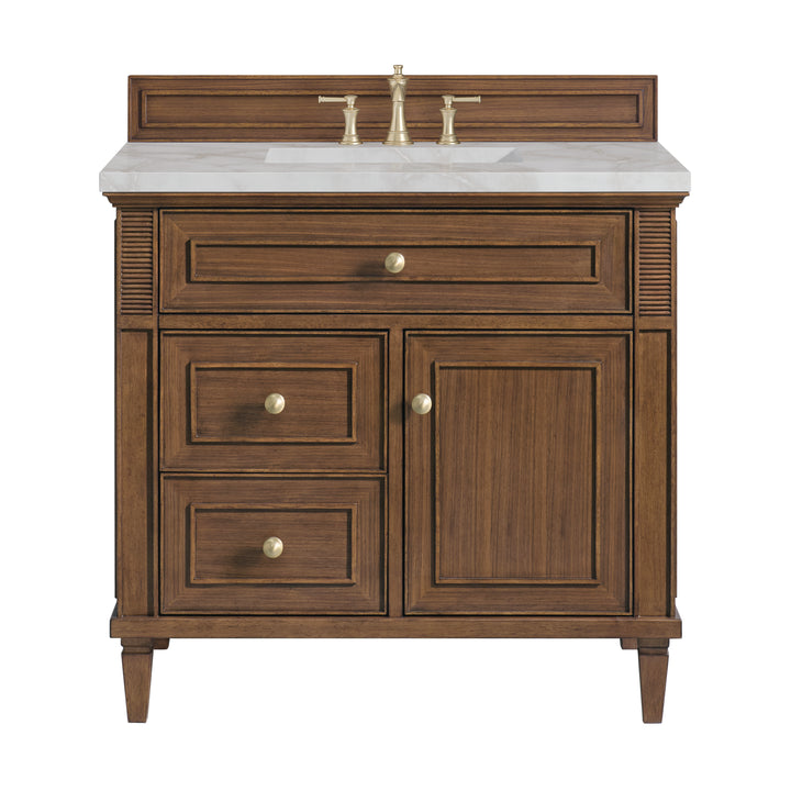 Lorelai 36" Single Vanity, Mid-Century Walnut w/ 3 CM Victorian Silver Silestone Top