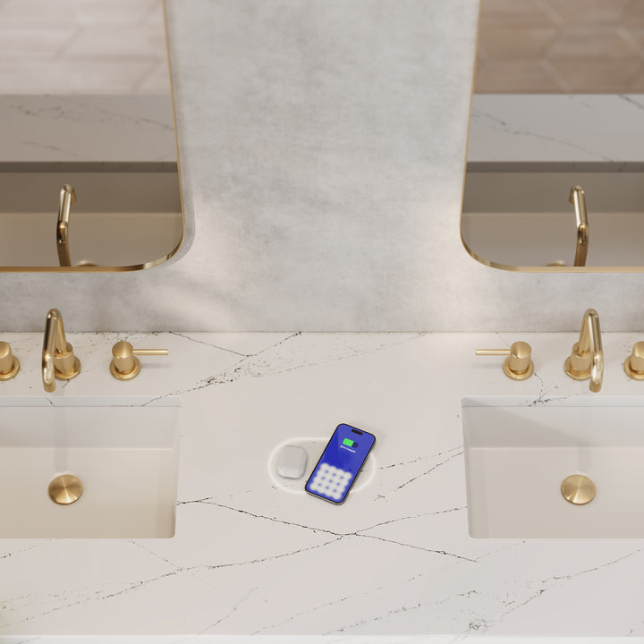 Amberly 72" Double Vanity, Mid-Century Walnut w/ 3 CM Ethereal Noctis Top w/FreePower Wireless Charger