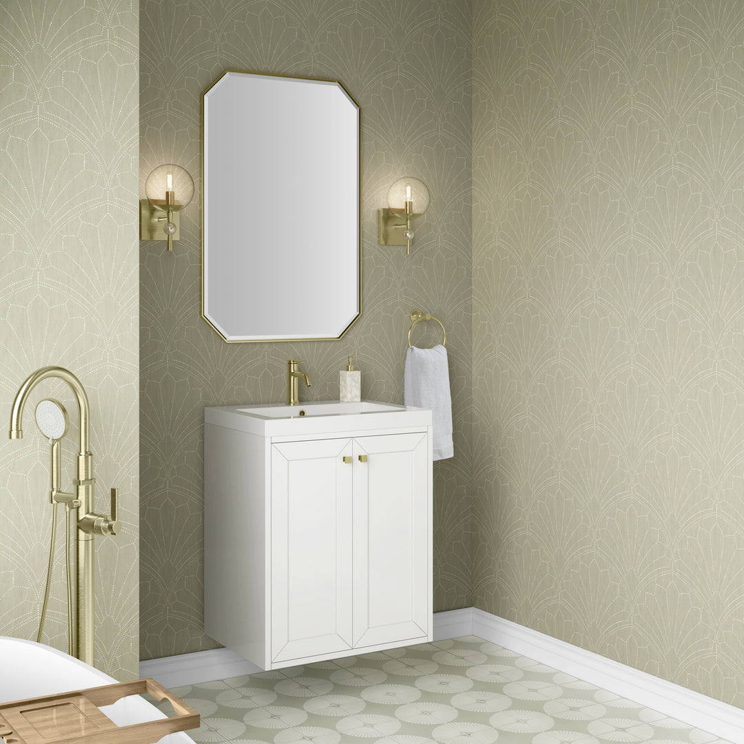 Chianti 24" Single Vanity, Glossy White, Champagne Brass, w/ White Glossy Composite Stone Top