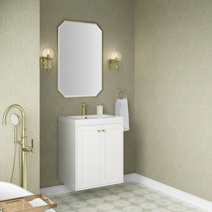 Chianti 24" Single Vanity, Glossy White, Champagne Brass, w/ White Glossy Composite Stone Top