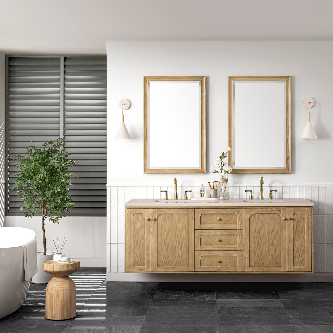 Laurent 72" Double Vanity, Light Natural Oak w/ 3 CM Eternal Marfil Top