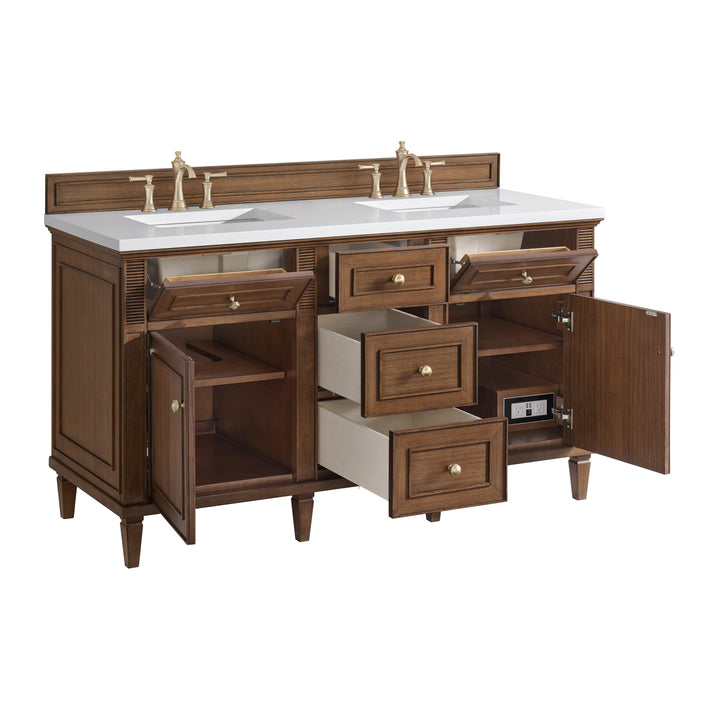 Lorelai 60" Double Vanity, Mid-Century Walnut w/ 3 CM White Zeus Silestone Top