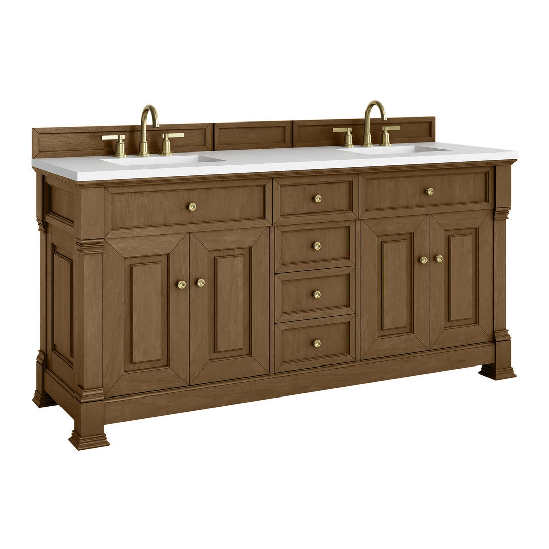 Brookfield 72" Double Vanity, Honey Oak,  w/ 3 CM White Zeus Silestone® Top