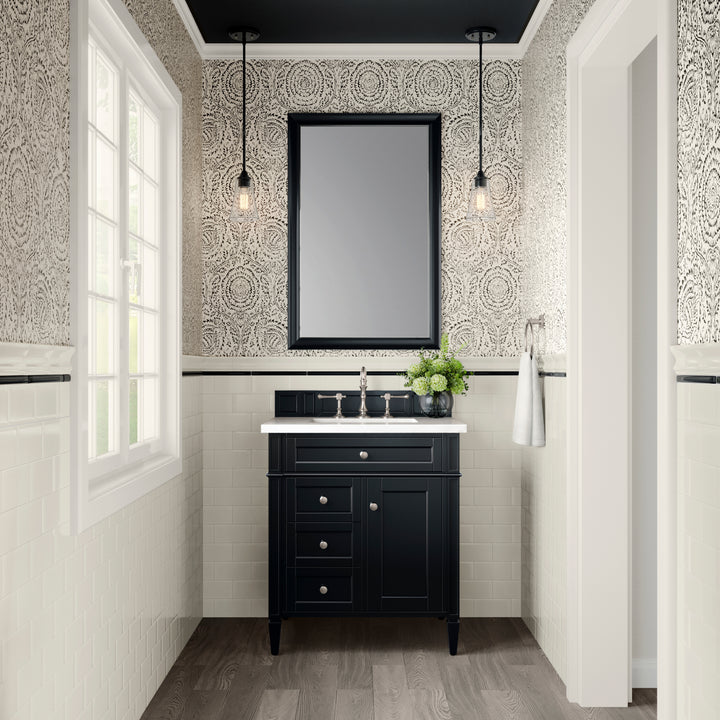 Brittany 30" Single Vanity, Black Onyx, w/ 3 CM White Zeus Silestone Top