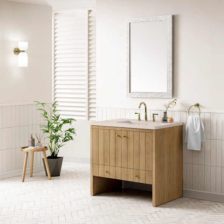 Hudson 36" Single Vanity, Light Natural Oak w/ 3 CM Eternal Marfil Top
