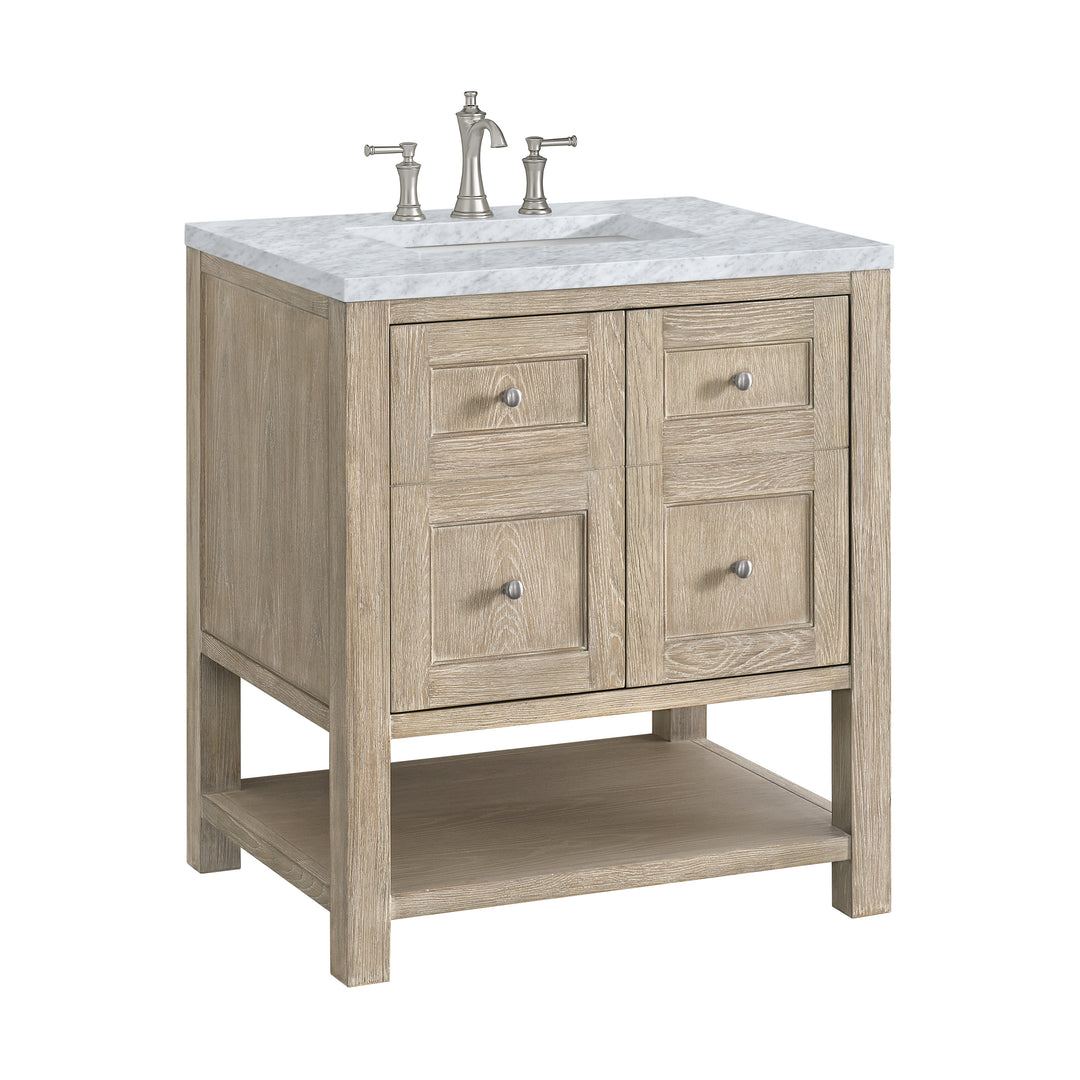 Breckenridge 30" Single Vanity, Whitewashed Oak w/ 3 CM Carrara White Marble Top