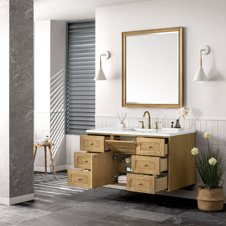 Laurent 48" Single Vanity, Light Natural Oak w/ 3 CM White Zeus Top