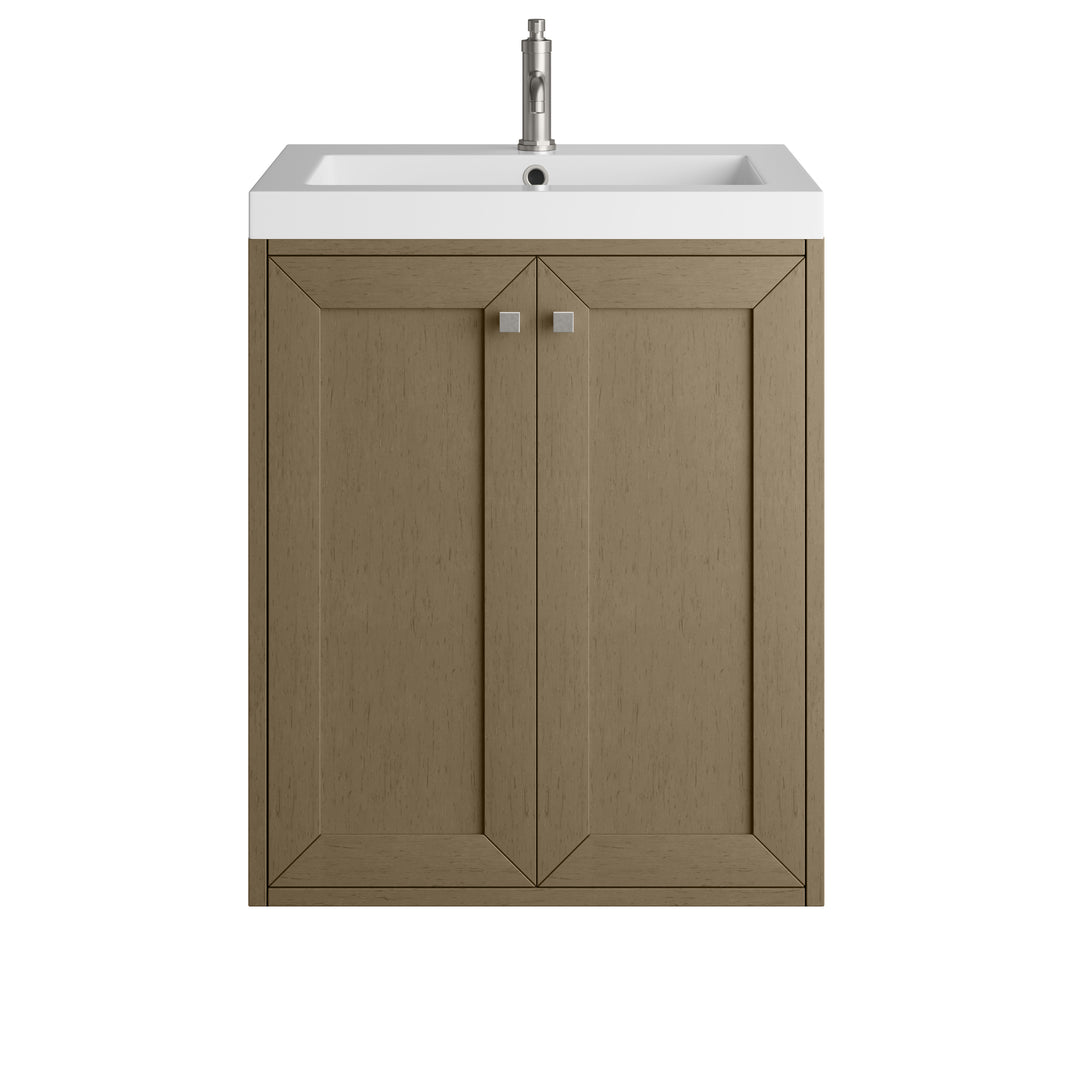 Chianti 24" Single Vanity, Walnut Whisper, Brushed Nickel, w/ White Glossy Composite Stone Top