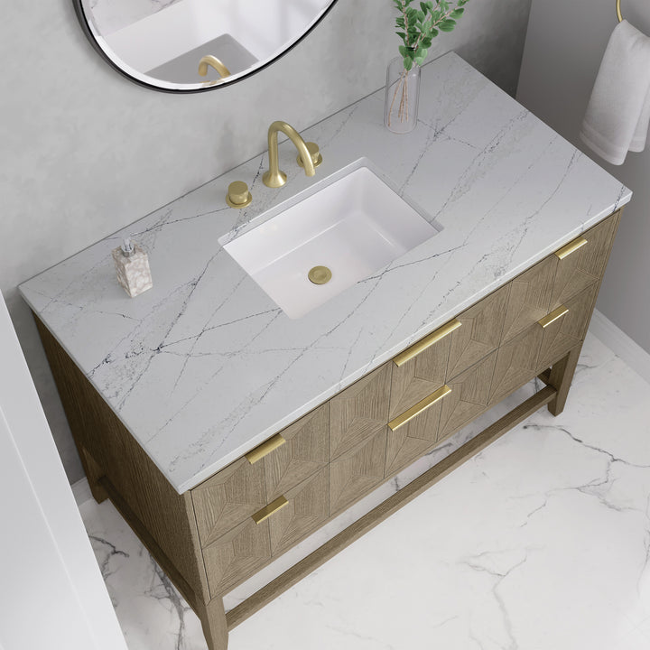 Emmeline 48" Single Vanity, Pebble Oak w/ 3 CM Ethereal Noctis Silestone Top