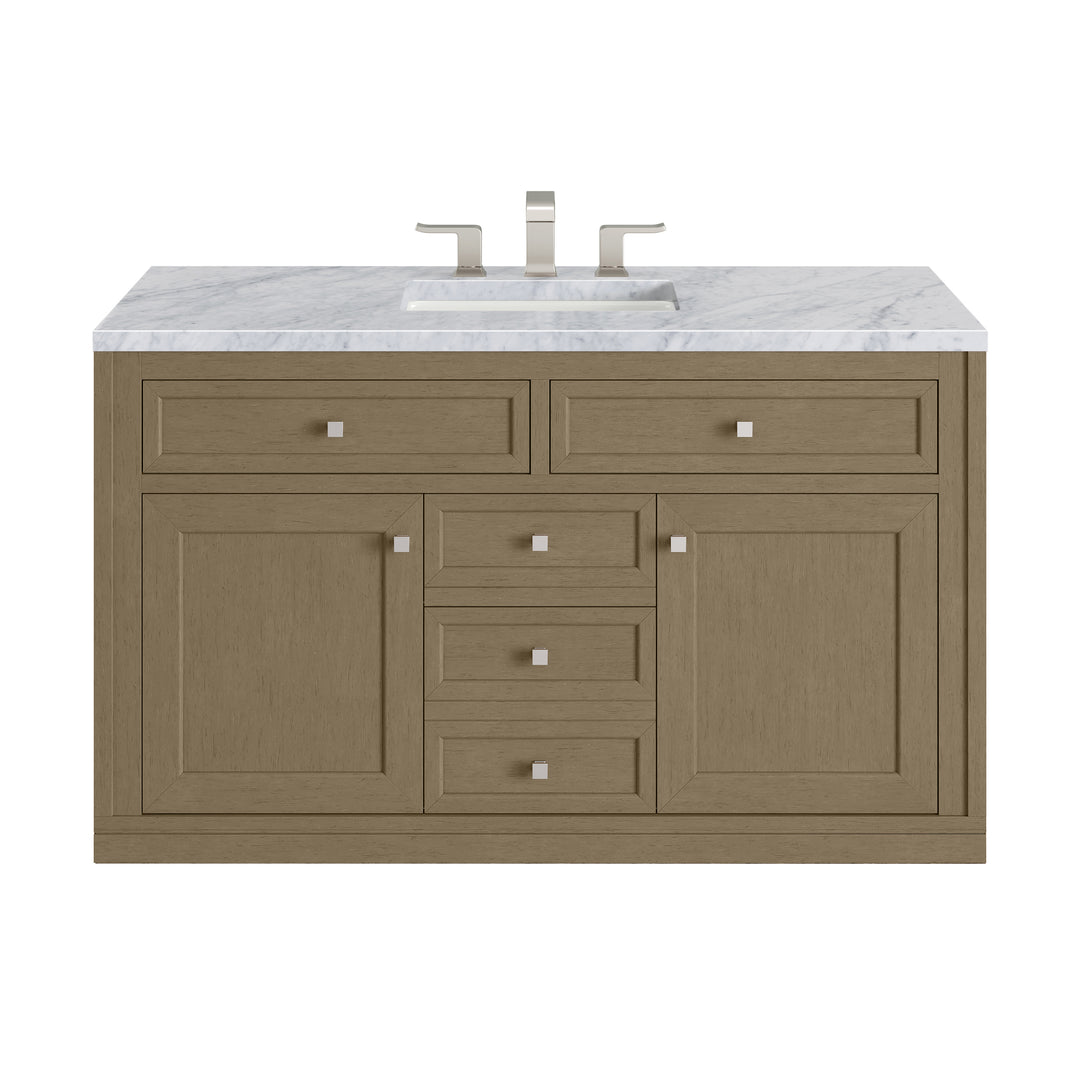 Chicago 48" Single Vanity, Walnut Whisper, w/ 3 CM Carrara Marble Top
