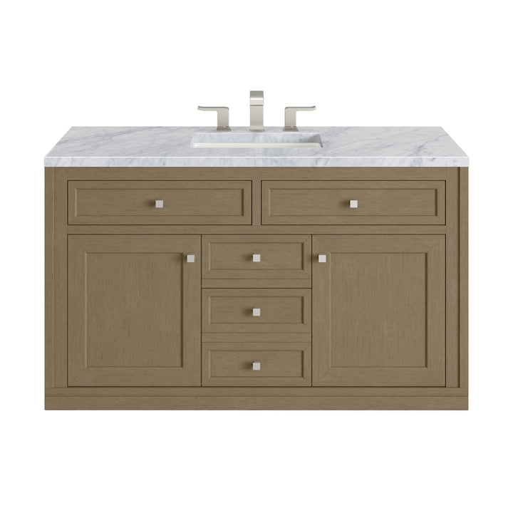 Chicago 48" Single Vanity, Walnut Whisper, w/ 3 CM Carrara Marble Top