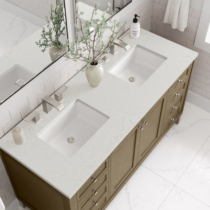 Chicago 60" Double Vanity, Walnut Whisper, w/ 3 CM Lime Delight Silestone® Top