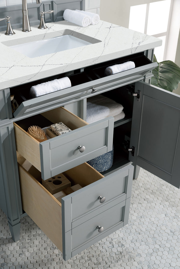 Brittany 36" Single Vanity, Urban Gray w/ 3 CM Ethereal Noctis Silestone Top