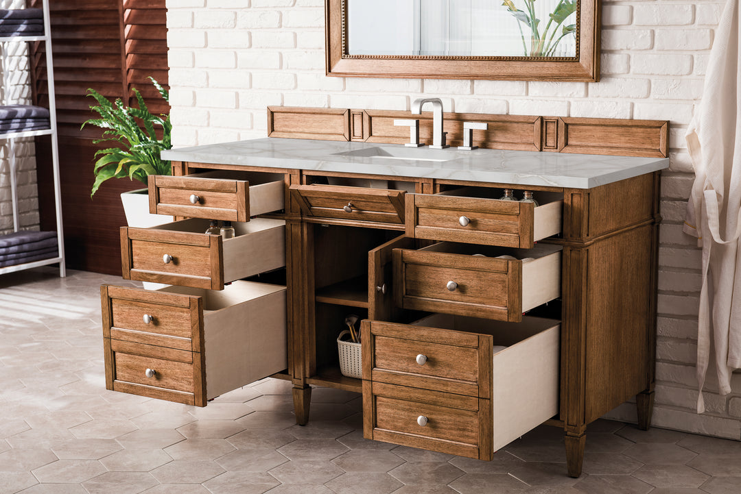 Brittany 60" Single Vanity, Saddle Brown w/ 3 CM Victorian Silver Silestone Top