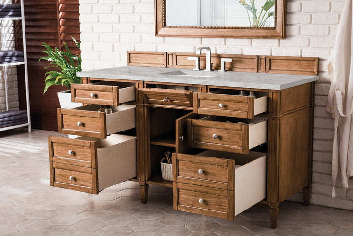 Brittany 60" Single Vanity, Saddle Brown w/ 3 CM Victorian Silver Silestone Top w/FreePower Wireless Charger