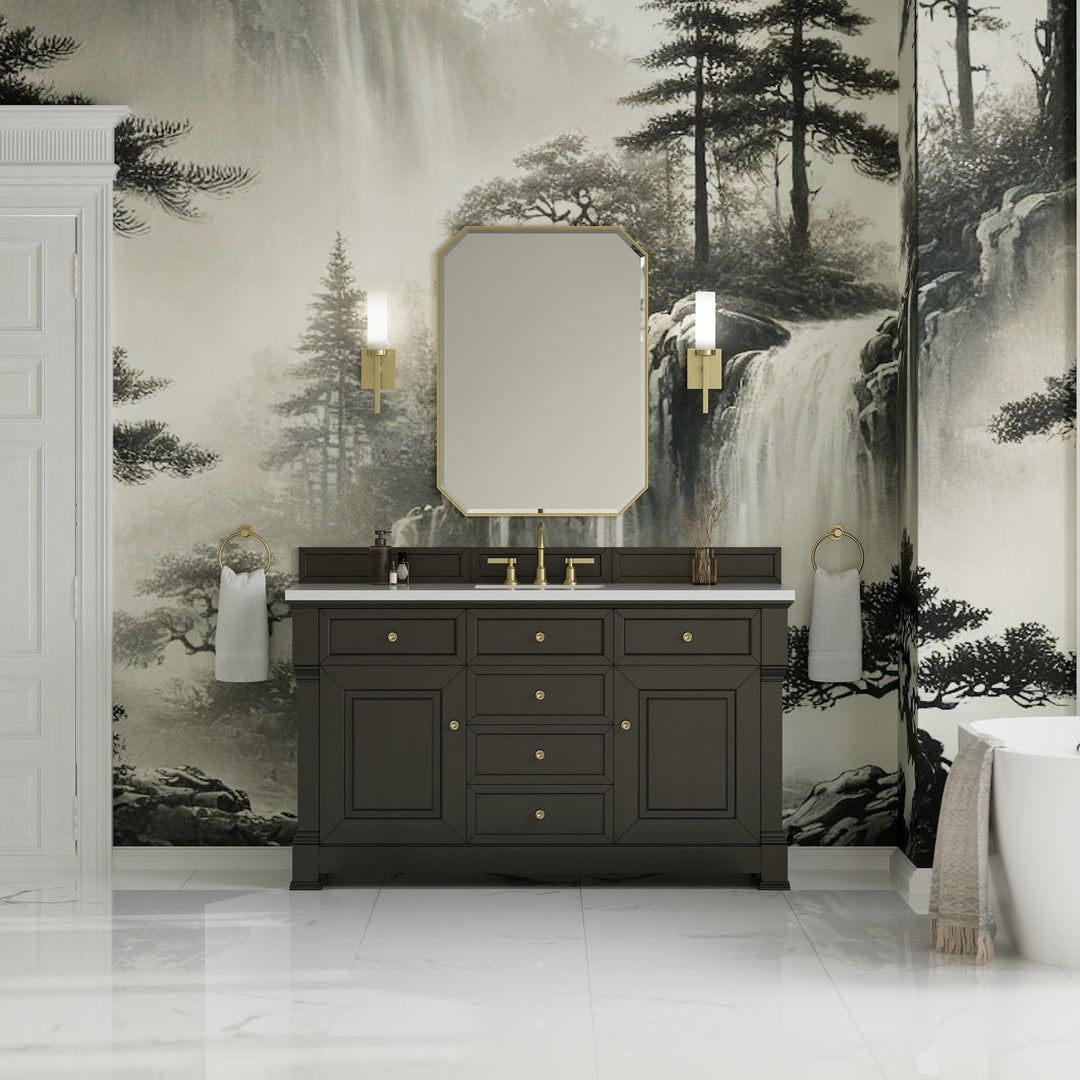 Brookfield 60" Single Vanity, Black Onyx, w/ 3 CM White Zeus Silestone® Top