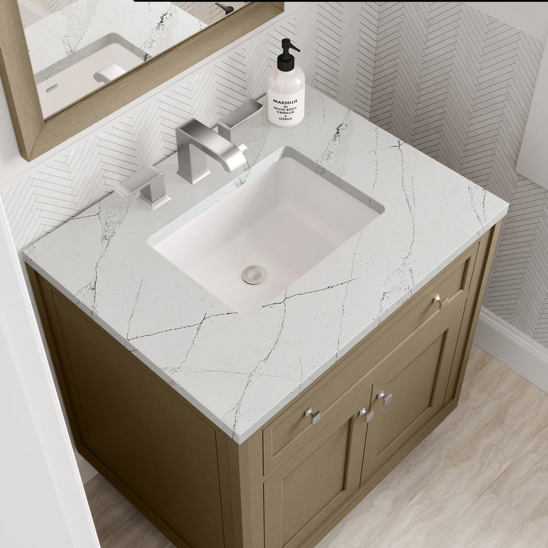Chicago 30" Single Vanity, Walnut Whisper, w/ 3 CM Ethereal Noctis Silestone® Top