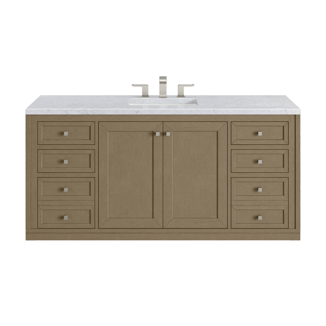 Chicago 60" Single Vanity, Walnut Whisper, w/ 3 CM Carrara Marble Top