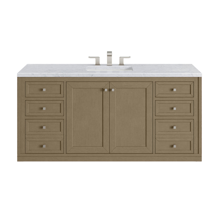 Chicago 60" Single Vanity, Walnut Whisper, w/ 3 CM Carrara Marble Top