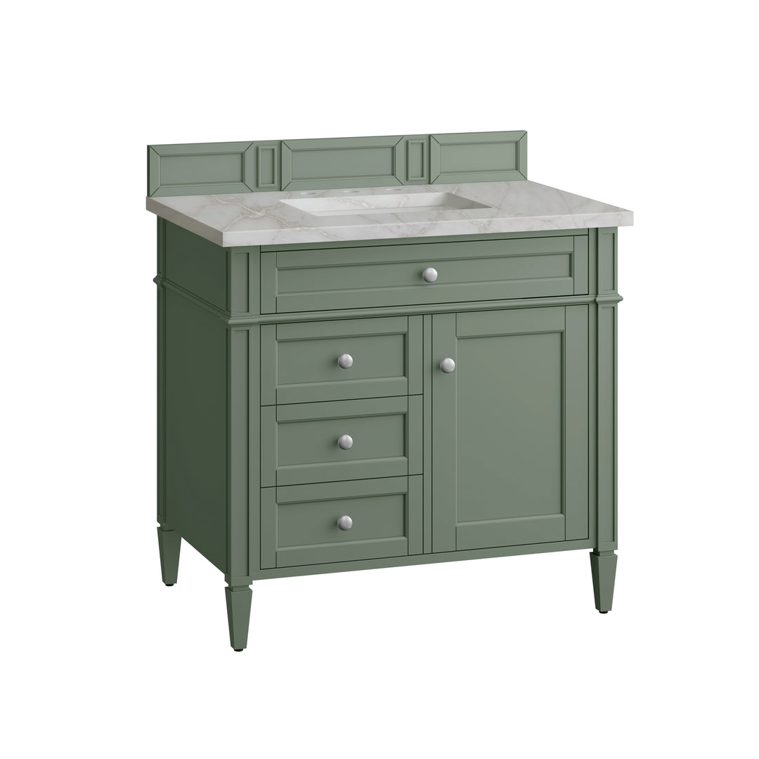 Brittany 36" Single Vanity, Smokey Celadon w/ 3 CM Victorian Silver Top