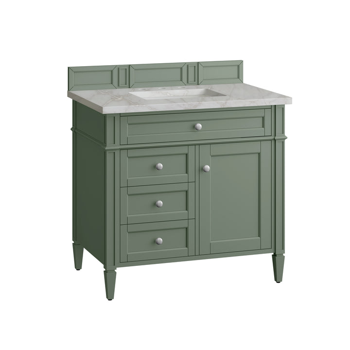 Brittany 36" Single Vanity, Smokey Celadon w/ 3 CM Victorian Silver Top
