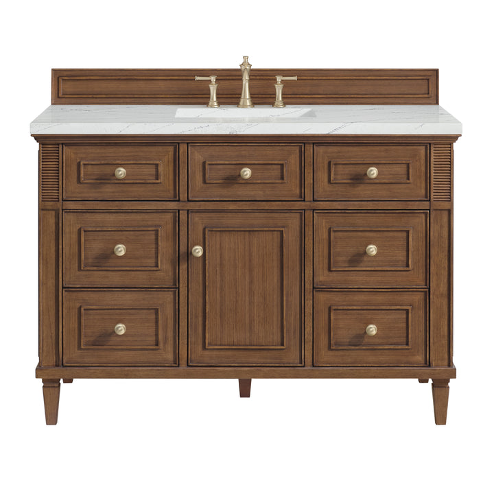 Lorelai 48" Single Vanity, Mid-Century Walnut w/ 3 CM Ethereal Noctis Silestone Top w/FreePower Wireless Charger