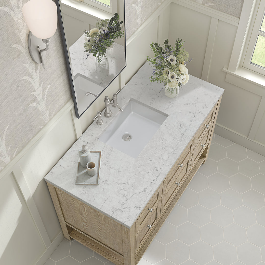 Breckenridge 48" Single Vanity, Whitewashed Oak w/ 3 CM Eternal Jasmine Pearl Silestone Top