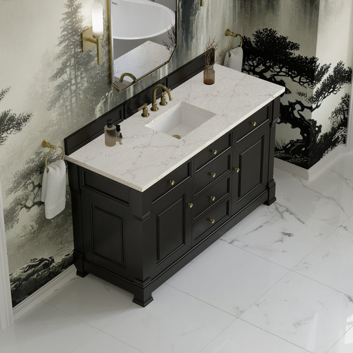 Brookfield 60" Single Vanity, Black Onyx w/ 3 CM Victorian Silver Silestone® Top