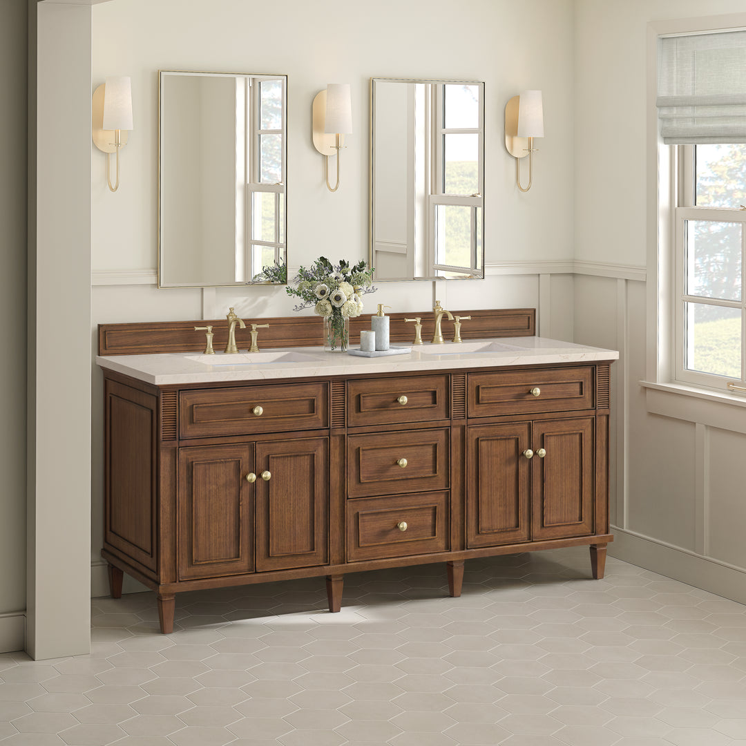 Lorelai 72" Double Vanity, Mid-Century Walnut w/ 3 CM Eternal Marfil Silestone Top