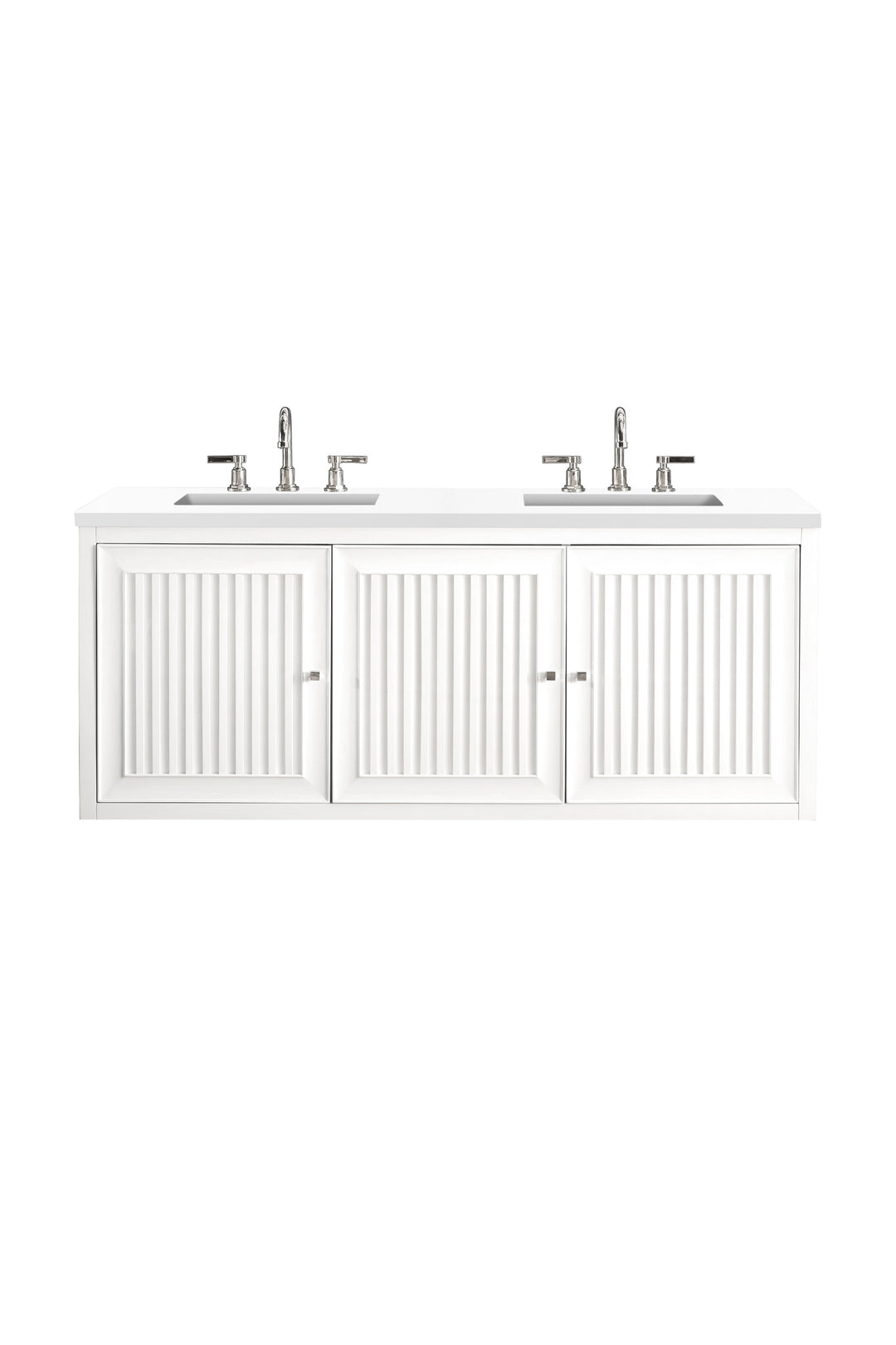 Athens 60" Double Vanity, Glossy White w/ 3 CM White Zeus Silestone Top