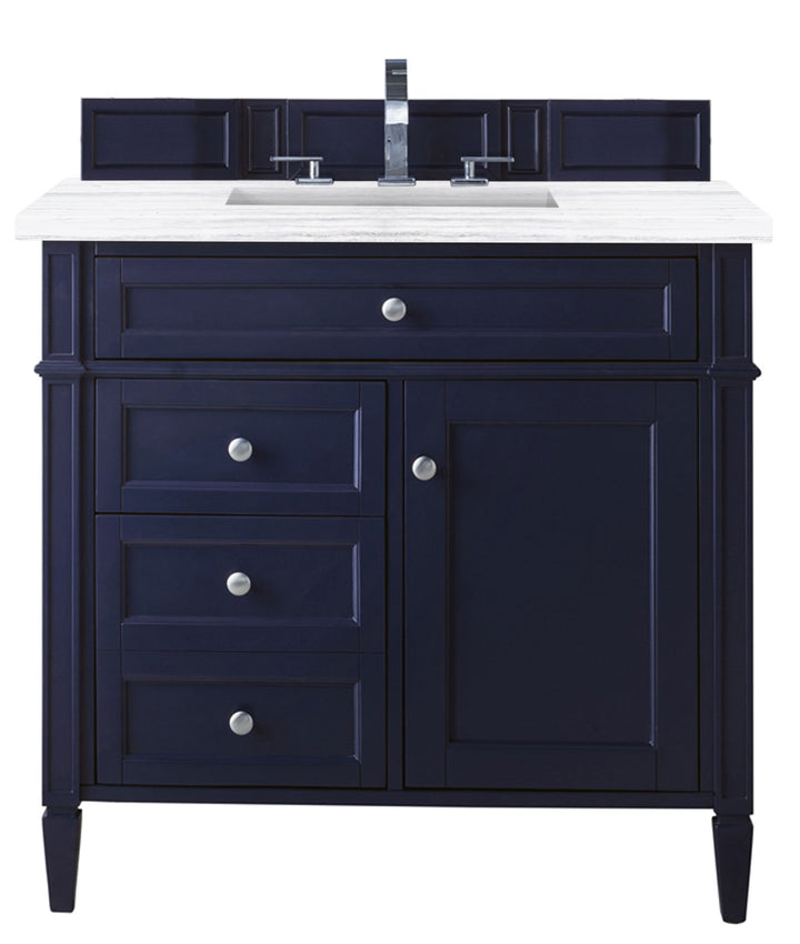 Brittany 36" Single Vanity, Victory Blue w/ 3 CM Carrara Marble Top
