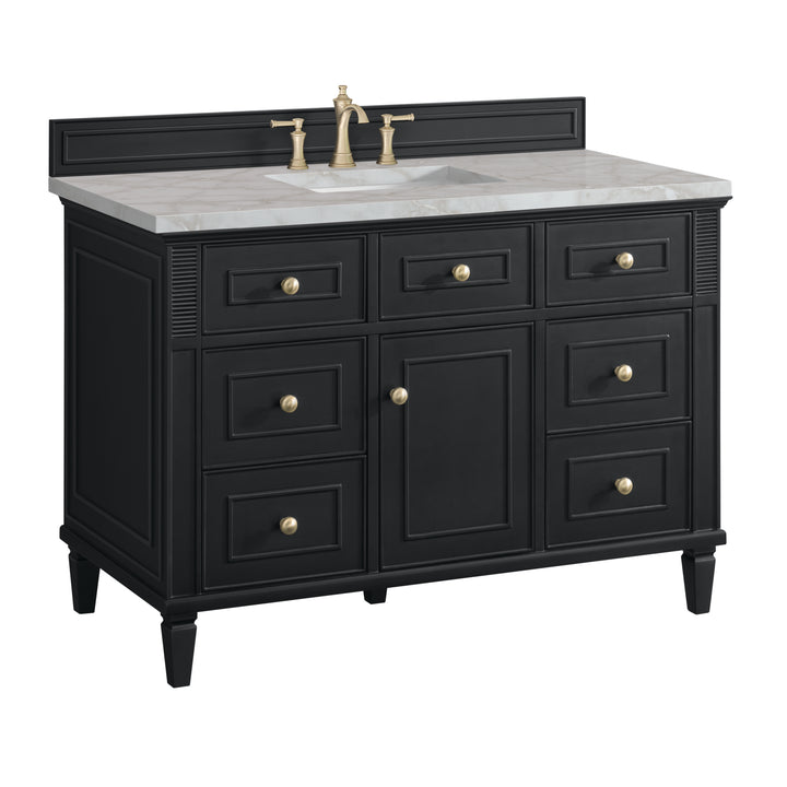Lorelai 48" Single Vanity, Black Onyx w/ 3 CM Victorian Silver Silestone Top w/FreePower Wireless Charger